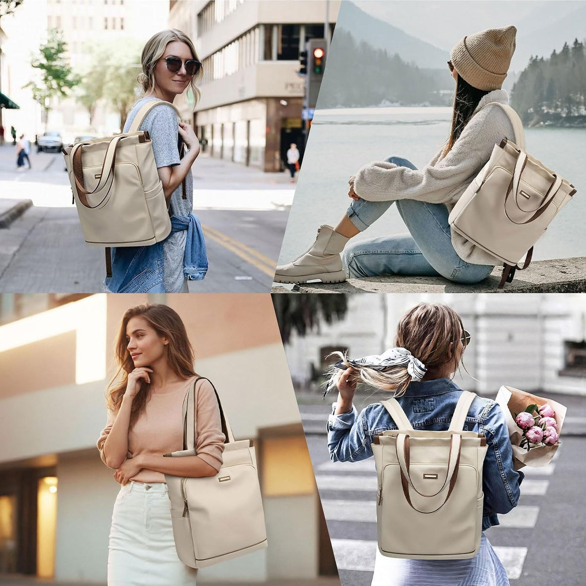 Convertible Laptop Backpack for Women Casual Daypack Notebook Tote Bag for Work College Travel Leisure (Black)
