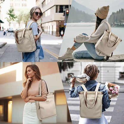 Convertible Laptop Backpack for Women Casual Daypack Notebook Tote Bag for Work College Travel Leisure (Black)