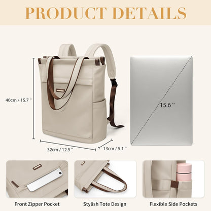 Convertible Laptop Backpack for Women Casual Daypack Notebook Tote Bag for Work College Travel Leisure (Black)