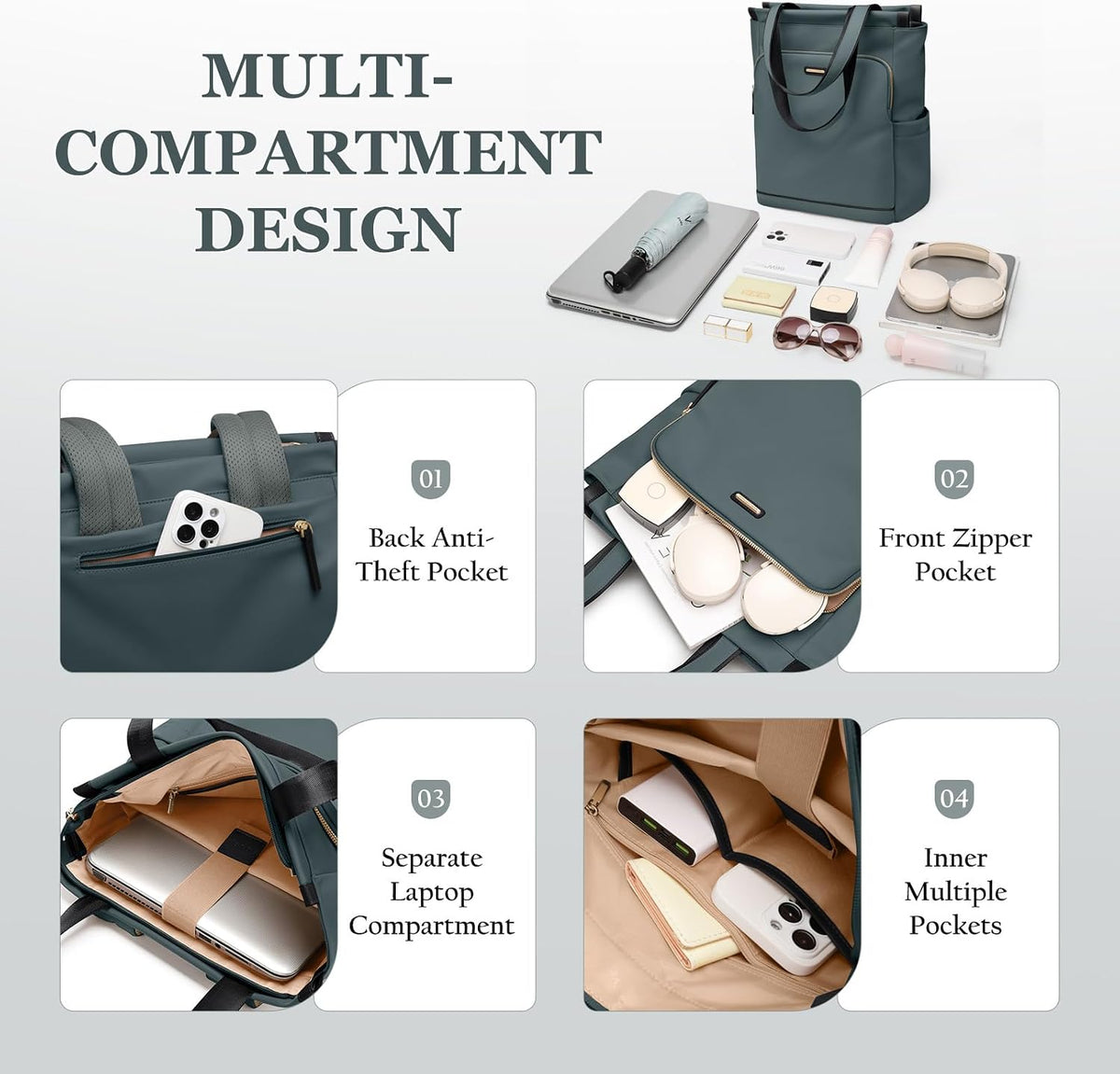 Convertible Laptop Backpack for Women Casual Daypack Notebook Tote Bag for Work College Travel Leisure (Black)