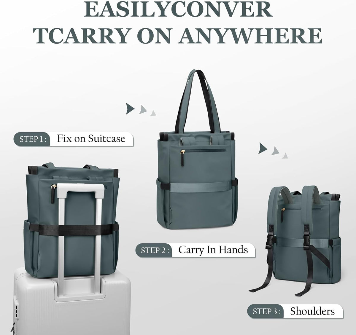 Convertible Laptop Backpack for Women Casual Daypack Notebook Tote Bag for Work College Travel Leisure (Black)