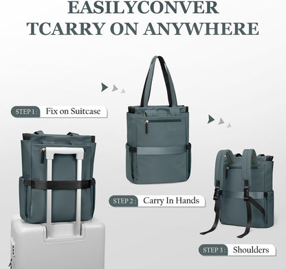 Convertible Laptop Backpack for Women Casual Daypack Notebook Tote Bag for Work College Travel Leisure (Black)