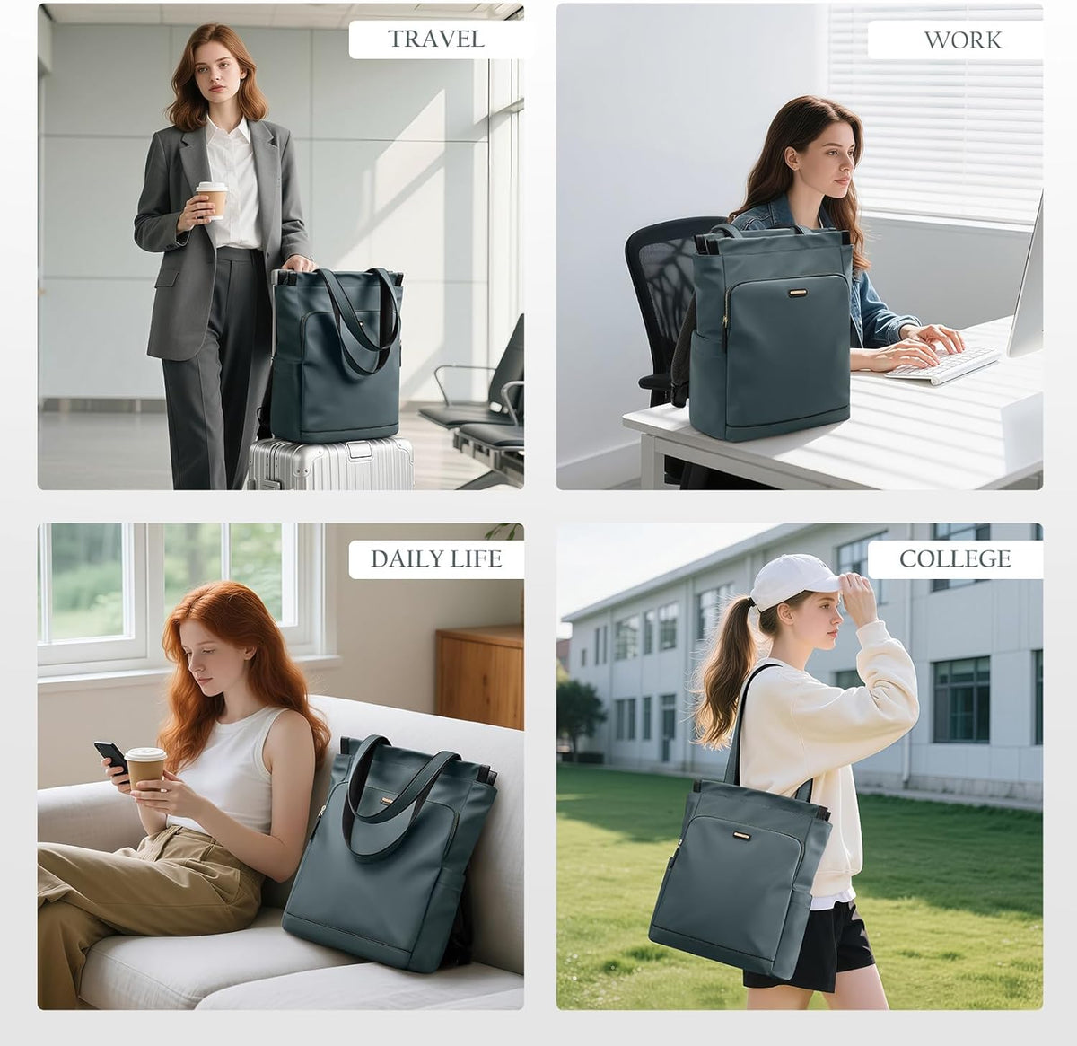 Convertible Laptop Backpack for Women Casual Daypack Notebook Tote Bag for Work College Travel Leisure (Black)
