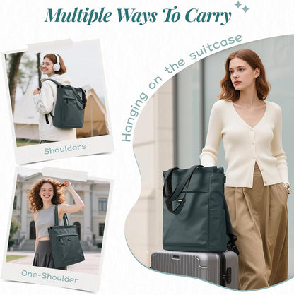 Convertible Laptop Backpack for Women Casual Daypack Notebook Tote Bag for Work College Travel Leisure (Black)