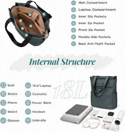 Convertible Laptop Backpack for Women Casual Daypack Notebook Tote Bag for Work College Travel Leisure (Black)