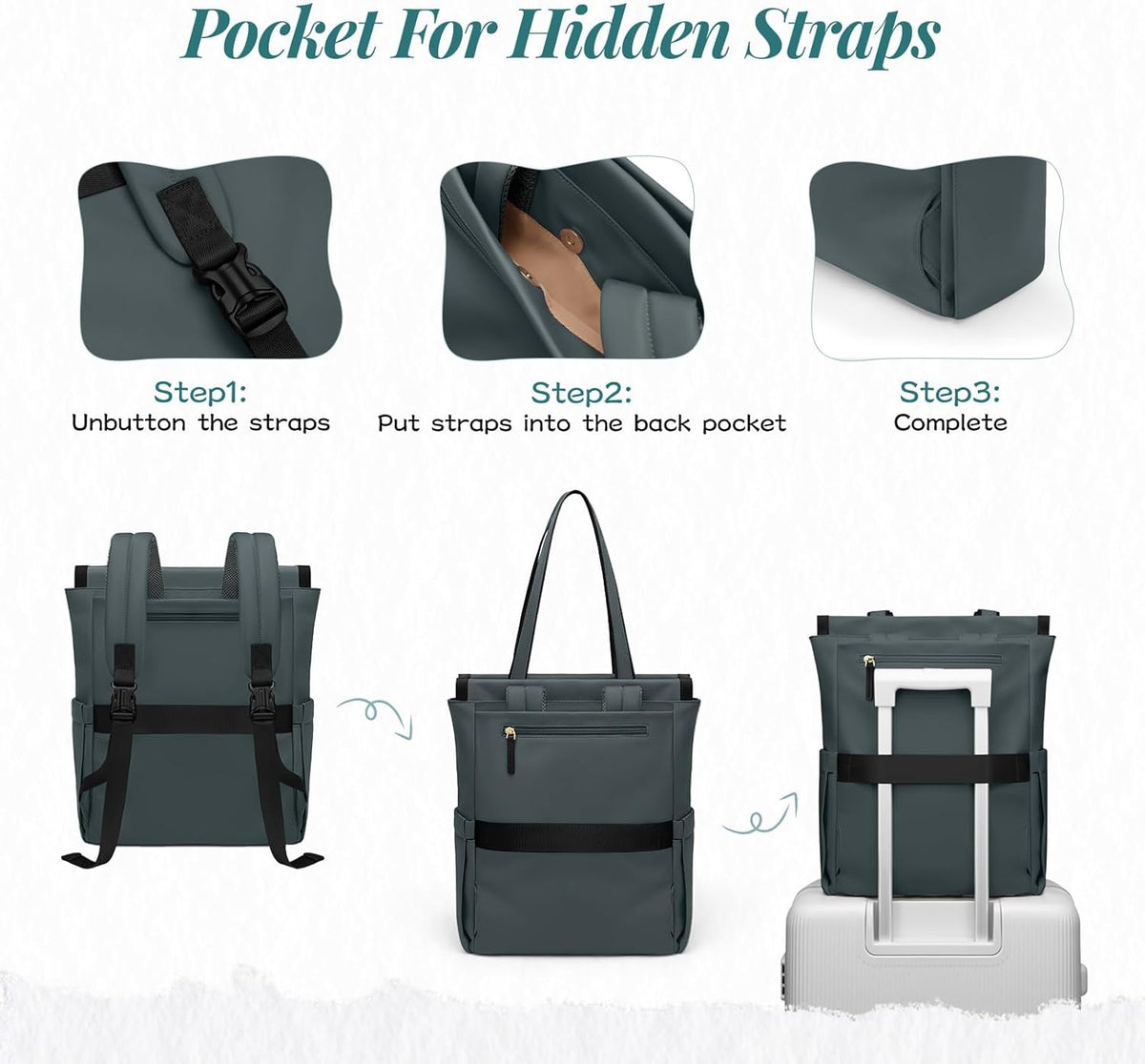 Convertible Laptop Backpack for Women Casual Daypack Notebook Tote Bag for Work College Travel Leisure (Black)
