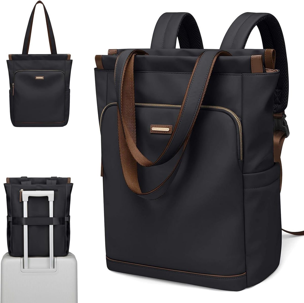 Convertible Laptop Backpack for Women Casual Daypack Notebook Tote Bag for Work College Travel Leisure (Black)