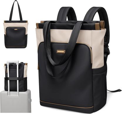 Convertible Laptop Backpack for Women Casual Daypack Notebook Tote Bag for Work College Travel Leisure (Black)