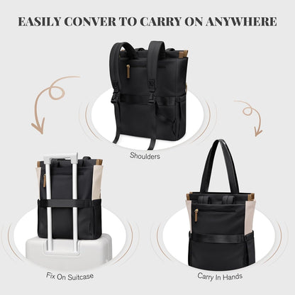 Convertible Laptop Backpack for Women Casual Daypack Notebook Tote Bag for Work College Travel Leisure (Black)