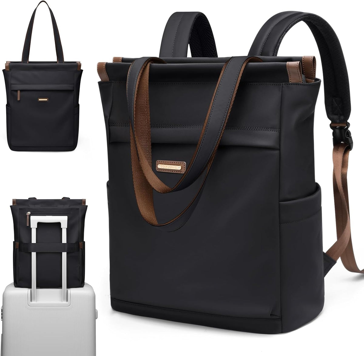 Convertible Laptop Backpack for Women Casual Daypack Notebook Tote Bag for Work College Travel Leisure (Black)