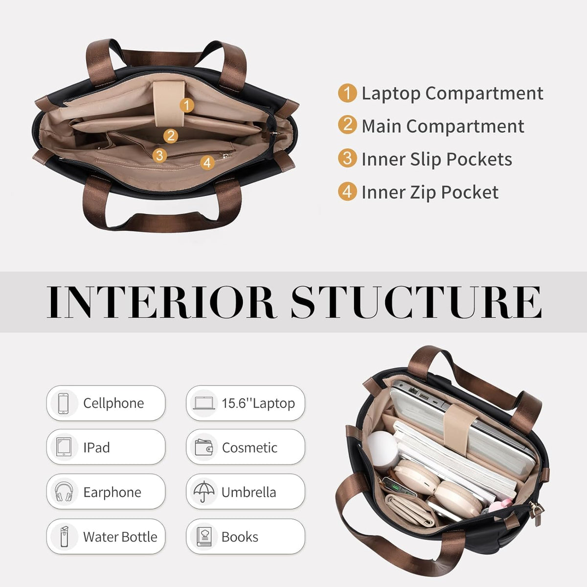 Convertible Laptop Backpack for Women Casual Daypack Notebook Tote Bag for Work College Travel Leisure (Black)