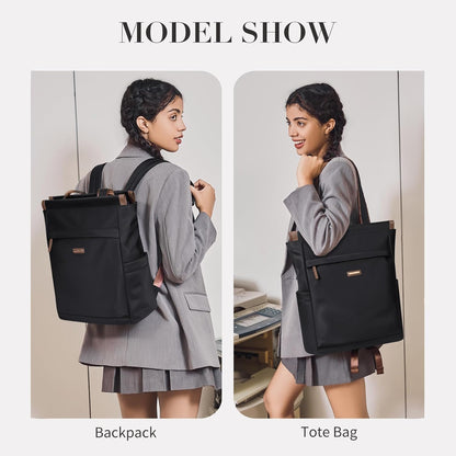 Convertible Laptop Backpack for Women Casual Daypack Notebook Tote Bag for Work College Travel Leisure (Black)