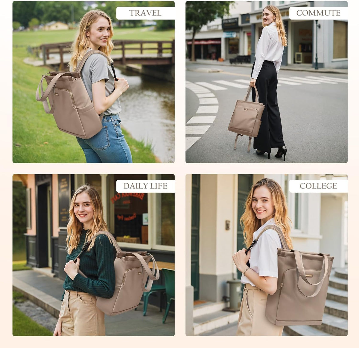 Convertible Laptop Backpack for Women Casual Daypack Notebook Tote Bag for Work College Travel Leisure (Black)