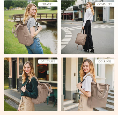 Convertible Laptop Backpack for Women Casual Daypack Notebook Tote Bag for Work College Travel Leisure (Black)