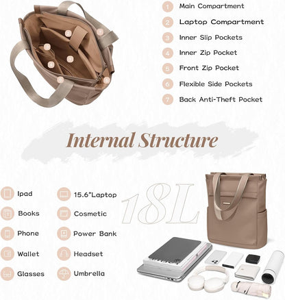 Convertible Laptop Backpack for Women Casual Daypack Notebook Tote Bag for Work College Travel Leisure (Black)