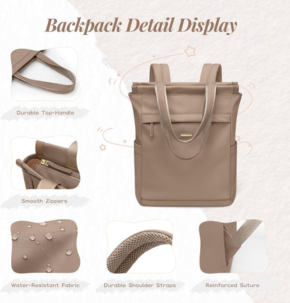 Convertible Laptop Backpack for Women Casual Daypack Notebook Tote Bag for Work College Travel Leisure (Black)