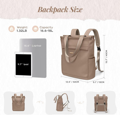 Convertible Laptop Backpack for Women Casual Daypack Notebook Tote Bag for Work College Travel Leisure (Black)