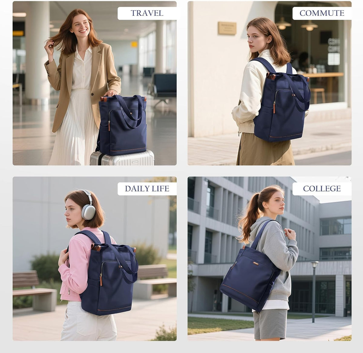 Convertible Laptop Backpack for Women Casual Daypack Notebook Tote Bag for Work College Travel Leisure (Black)