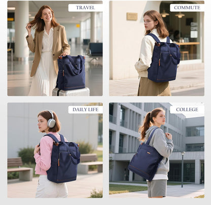 Convertible Laptop Backpack for Women Casual Daypack Notebook Tote Bag for Work College Travel Leisure (Black)