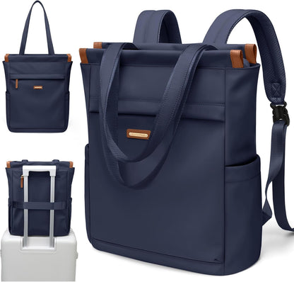 Convertible Laptop Backpack for Women Casual Daypack Notebook Tote Bag for Work College Travel Leisure (Black)
