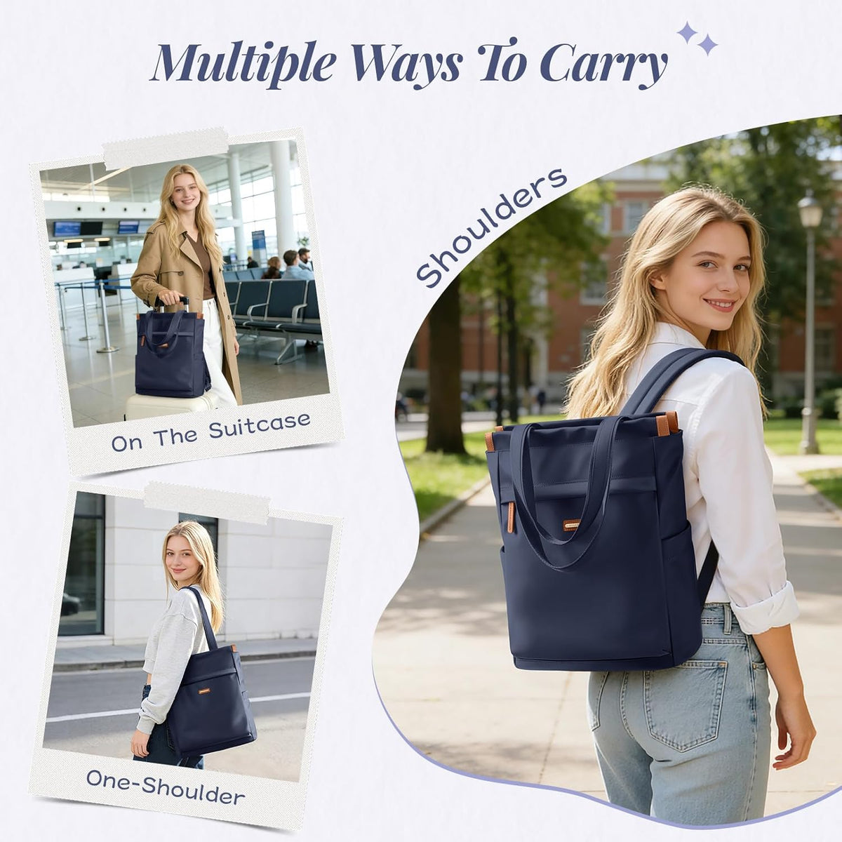 Convertible Laptop Backpack for Women Casual Daypack Notebook Tote Bag for Work College Travel Leisure (Black)