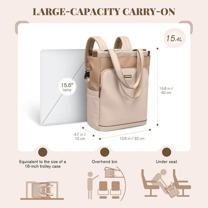 Convertible Laptop Backpack for Women Casual Daypack Notebook Tote Bag for Work College Travel Leisure (Black)