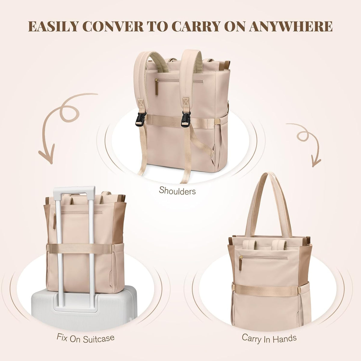 Convertible Laptop Backpack for Women Casual Daypack Notebook Tote Bag for Work College Travel Leisure (Black)