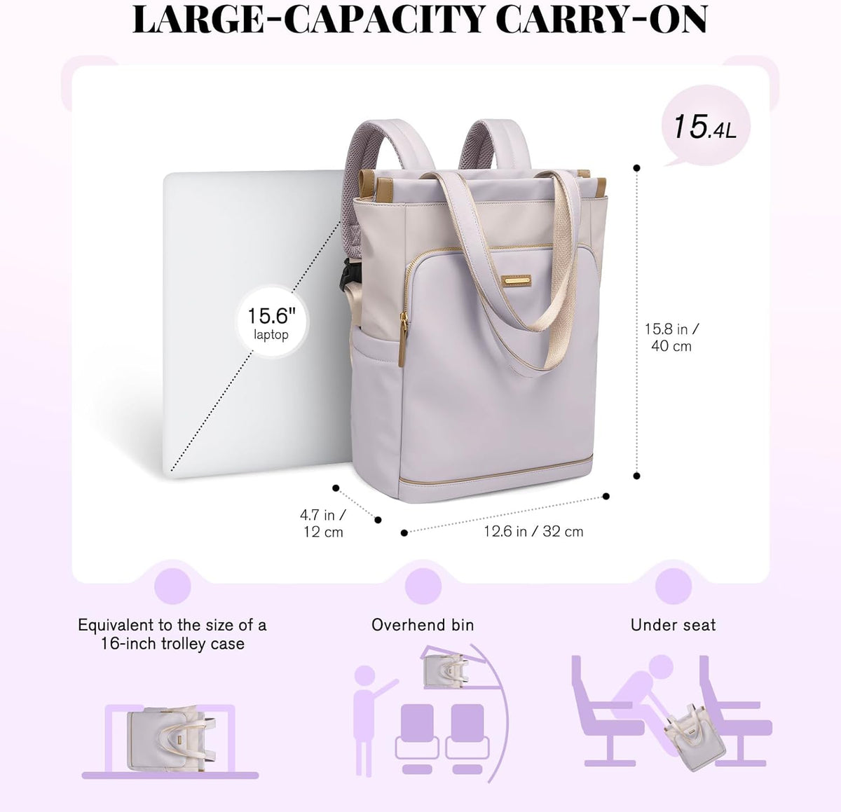 Convertible Laptop Backpack for Women Casual Daypack Notebook Tote Bag for Work College Travel Leisure (Black)