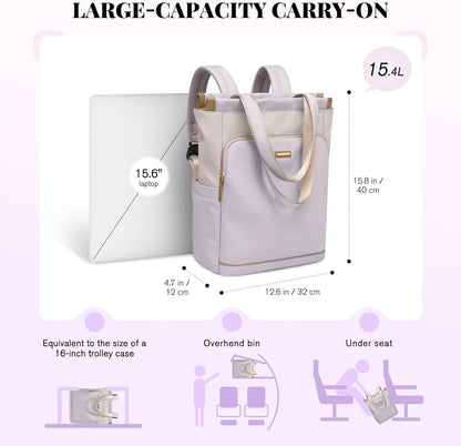 Convertible Laptop Backpack for Women Casual Daypack Notebook Tote Bag for Work College Travel Leisure (Black)