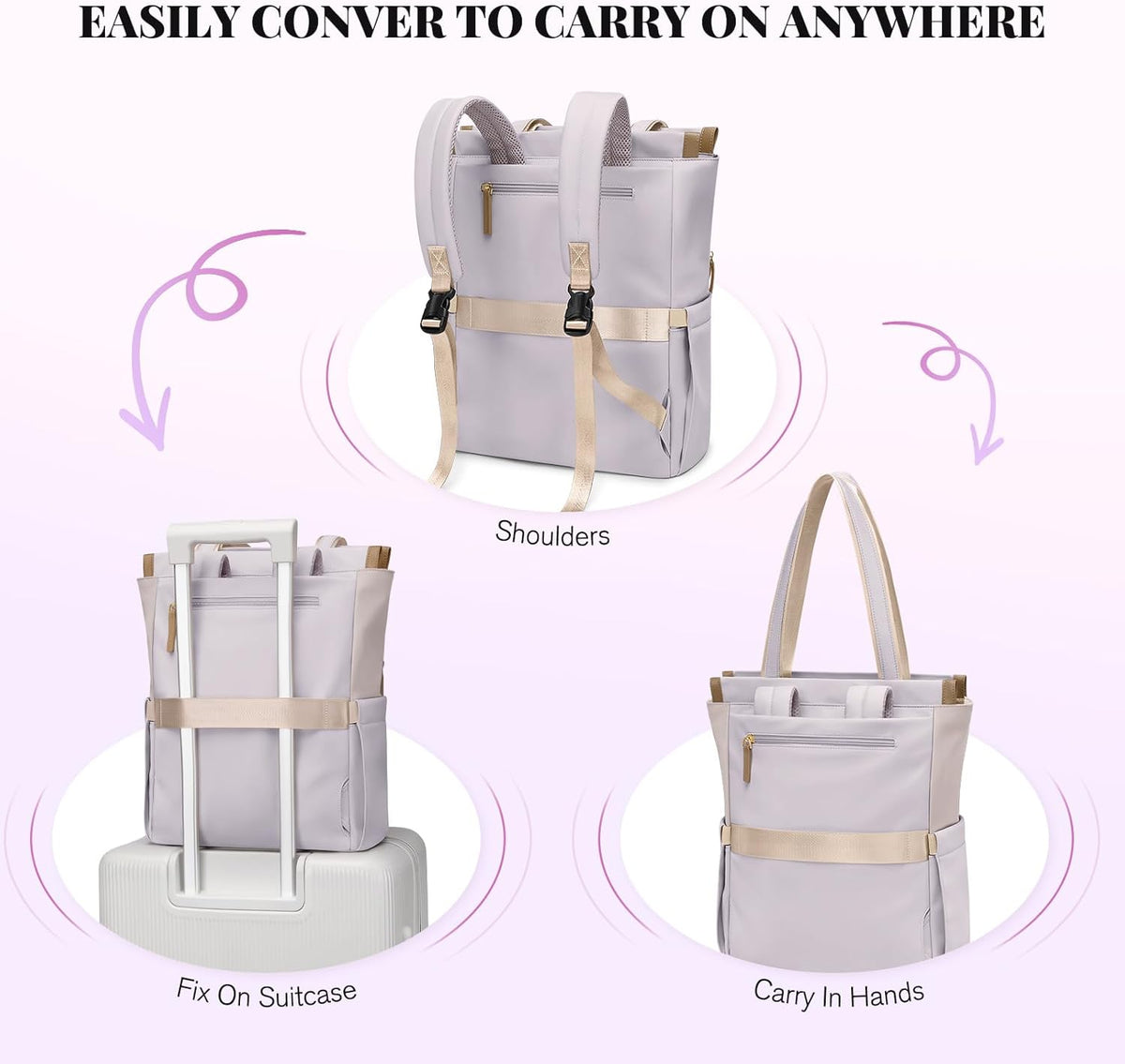 Convertible Laptop Backpack for Women Casual Daypack Notebook Tote Bag for Work College Travel Leisure (Black)