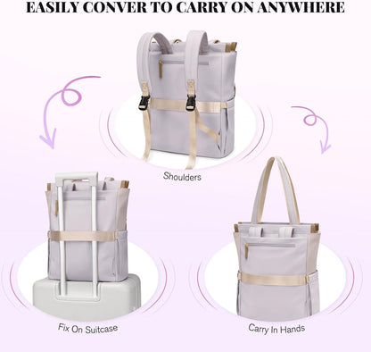 Convertible Laptop Backpack for Women Casual Daypack Notebook Tote Bag for Work College Travel Leisure (Black)