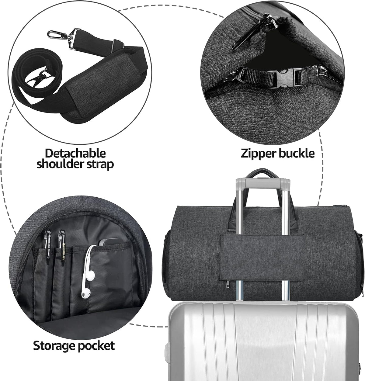Travel Garment Duffel Bag, 45L Carry on Suit Bag for Men Convertible Foldable Weekend Bag with Shoe Compartment