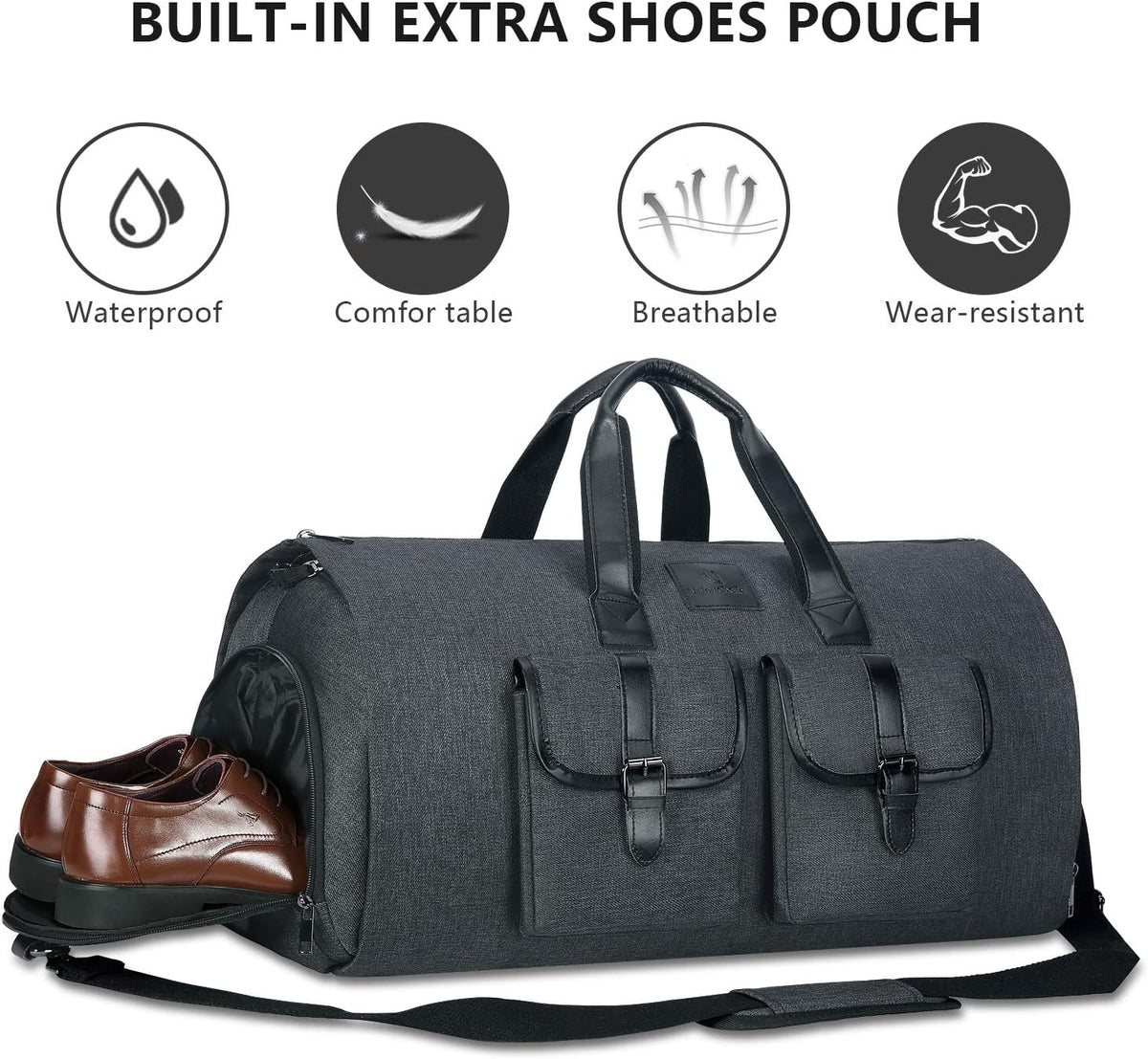 Travel Garment Duffel Bag, 45L Carry on Suit Bag for Men Convertible Foldable Weekend Bag with Shoe Compartment