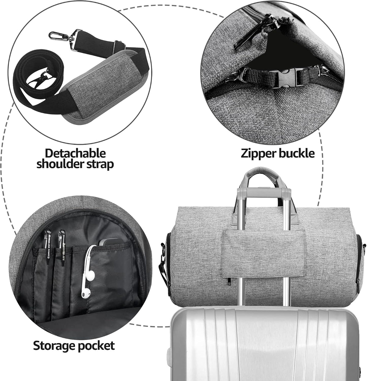 Travel Garment Duffel Bag, 45L Carry on Suit Bag for Men Convertible Foldable Weekend Bag with Shoe Compartment