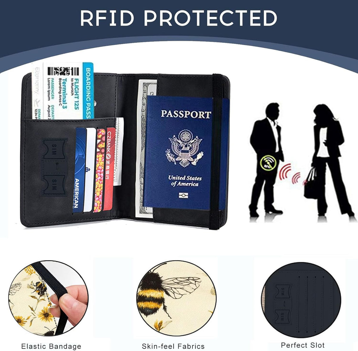 Passport Cover,RFID Blocking,Large Capacity Multi-Slot Travel Passport Wallet for Men & Women - Dark Raven - Colors A