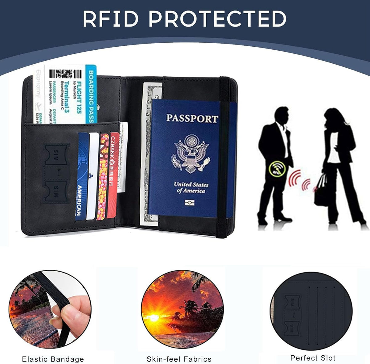 Passport Cover,RFID Blocking,Large Capacity Multi-Slot Travel Passport Wallet for Men & Women - Dark Raven - Colors A
