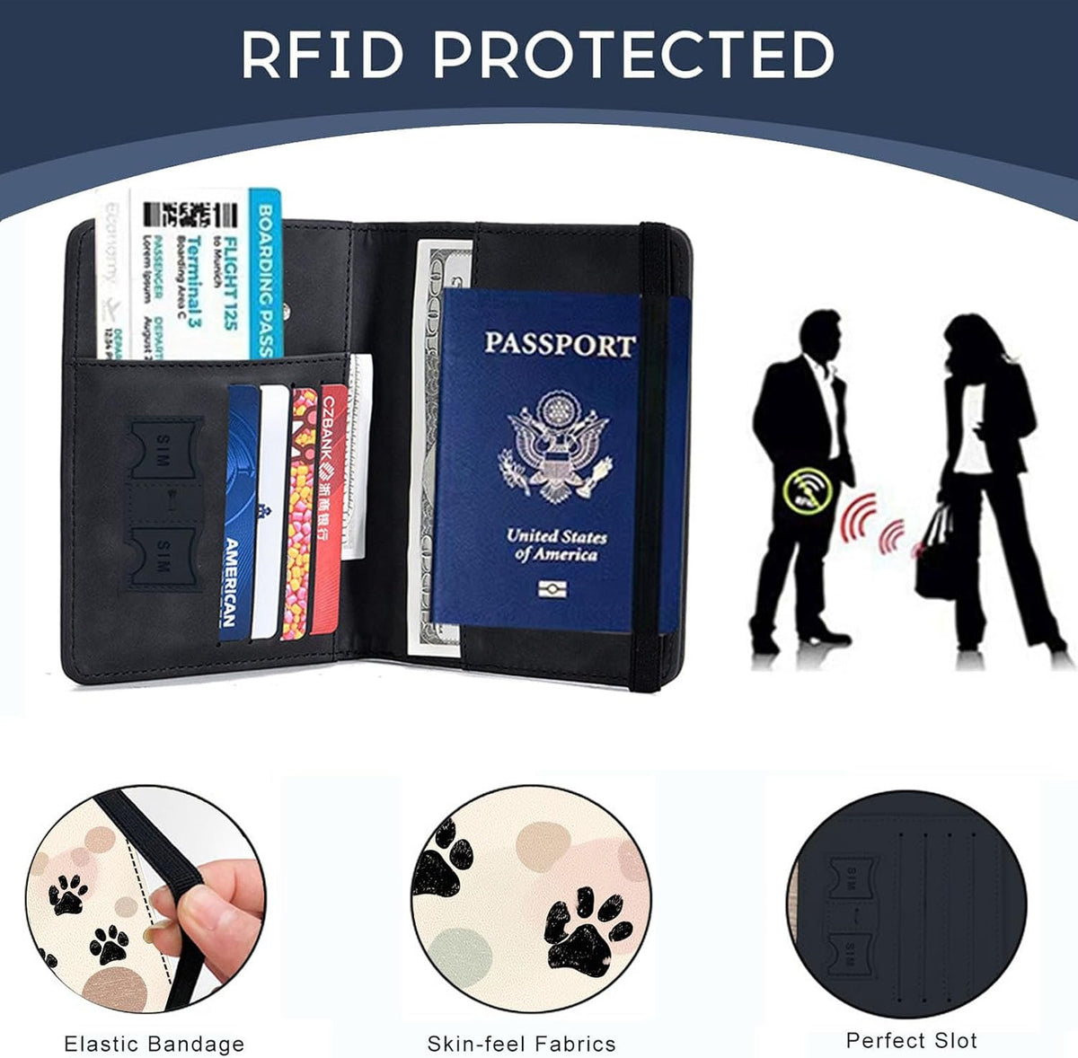 Passport Cover,RFID Blocking,Large Capacity Multi-Slot Travel Passport Wallet for Men & Women - Dark Raven - Colors A