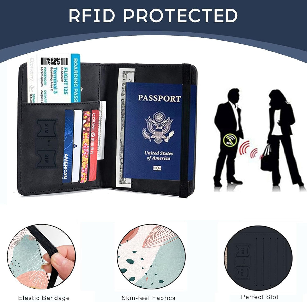 Passport Cover,RFID Blocking,Large Capacity Multi-Slot Travel Passport Wallet for Men & Women - Dark Raven - Colors A