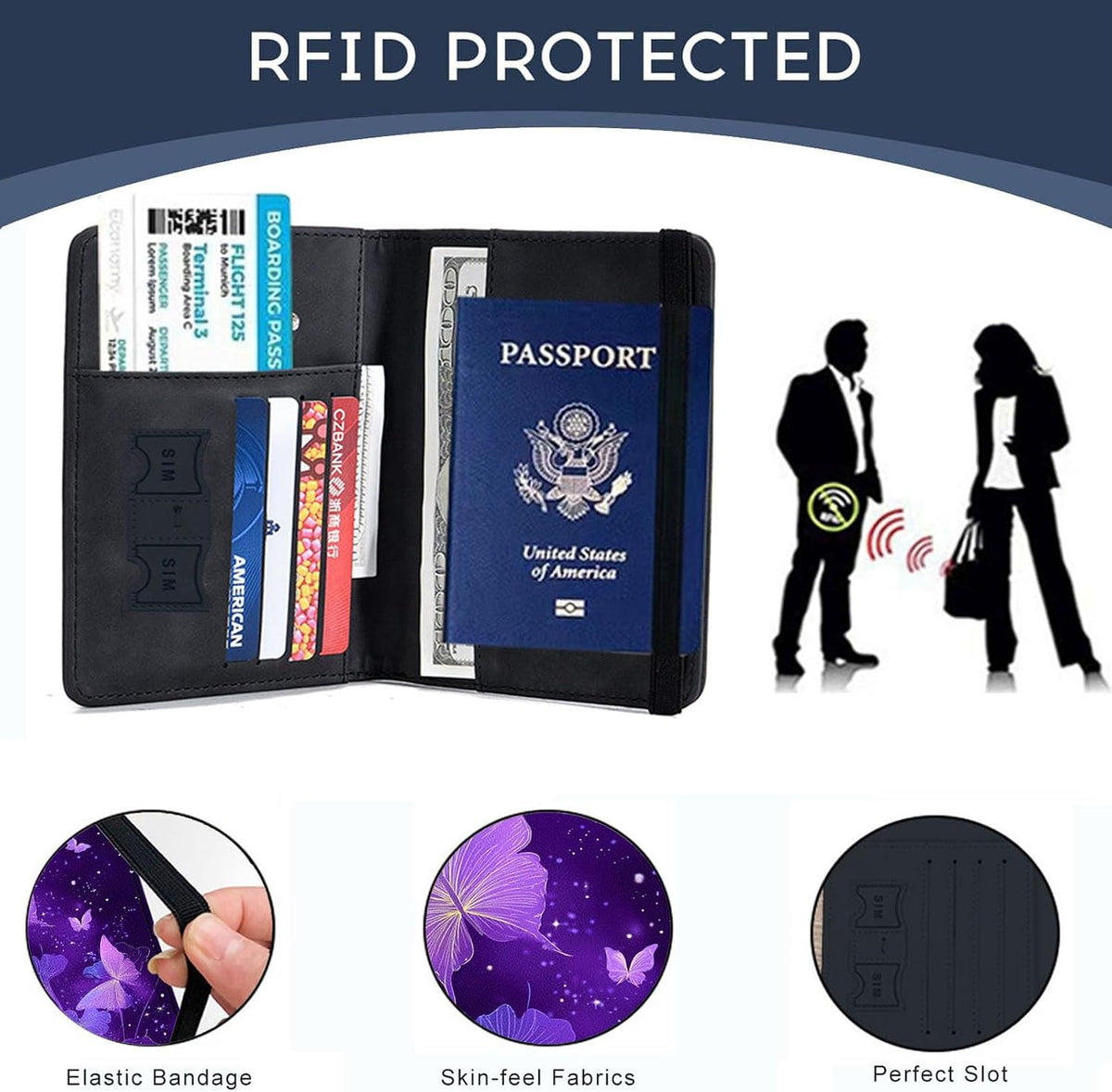 Passport Cover,RFID Blocking,Large Capacity Multi-Slot Travel Passport Wallet for Men & Women - Dark Raven - Colors A