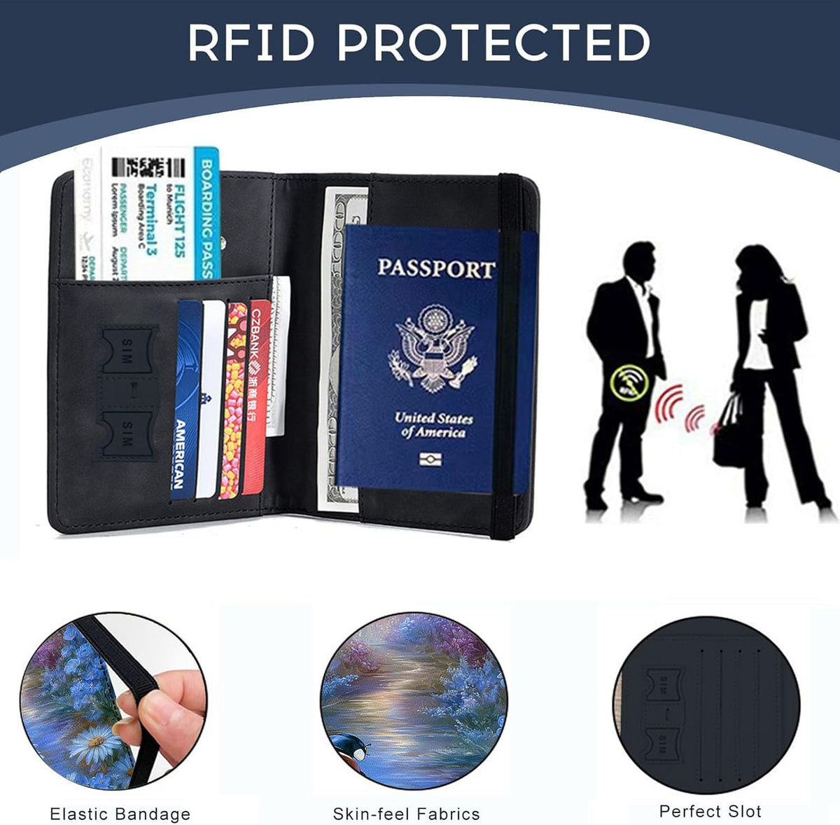 Passport Cover,RFID Blocking,Large Capacity Multi-Slot Travel Passport Wallet for Men & Women - Dark Raven - Colors A