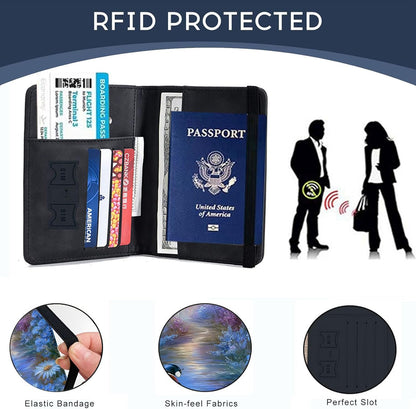Passport Cover,RFID Blocking,Large Capacity Multi-Slot Travel Passport Wallet for Men & Women - Dark Raven - Colors A