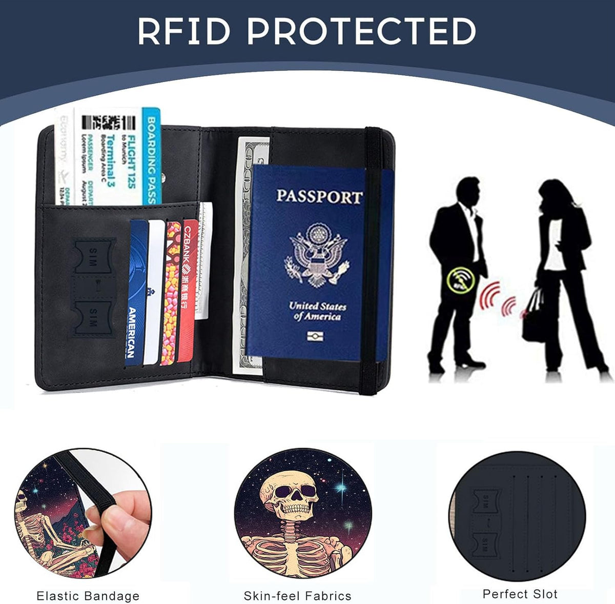 Passport Cover,RFID Blocking,Large Capacity Multi-Slot Travel Passport Wallet for Men & Women - Dark Raven - Colors A