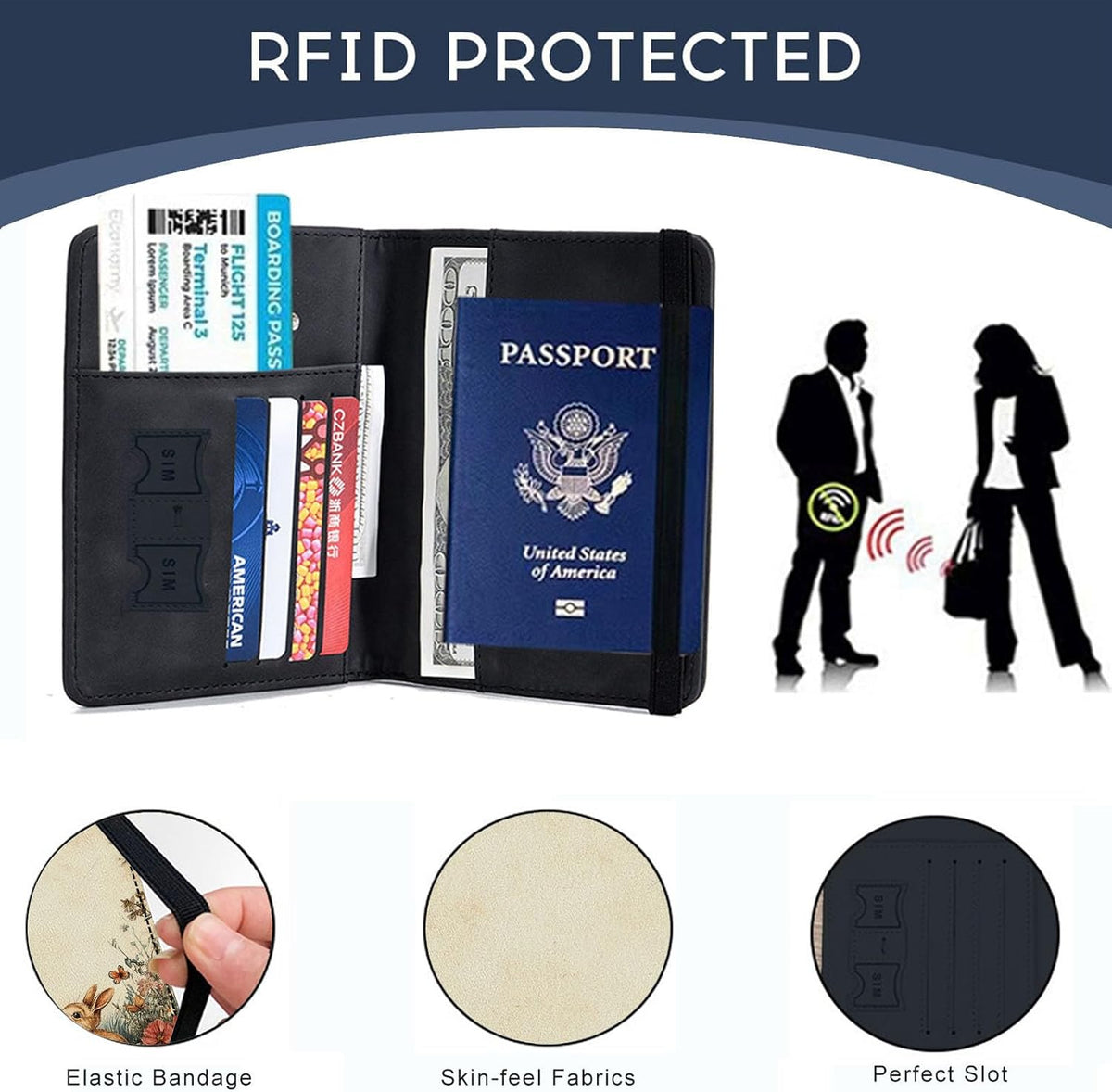 Passport Cover,RFID Blocking,Large Capacity Multi-Slot Travel Passport Wallet for Men & Women - Dark Raven - Colors A