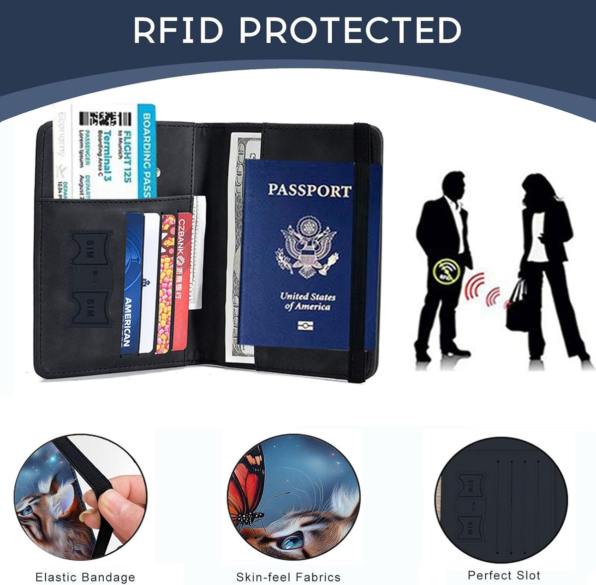 Passport Cover,RFID Blocking,Large Capacity Multi-Slot Travel Passport Wallet for Men & Women - Dark Raven - Colors A