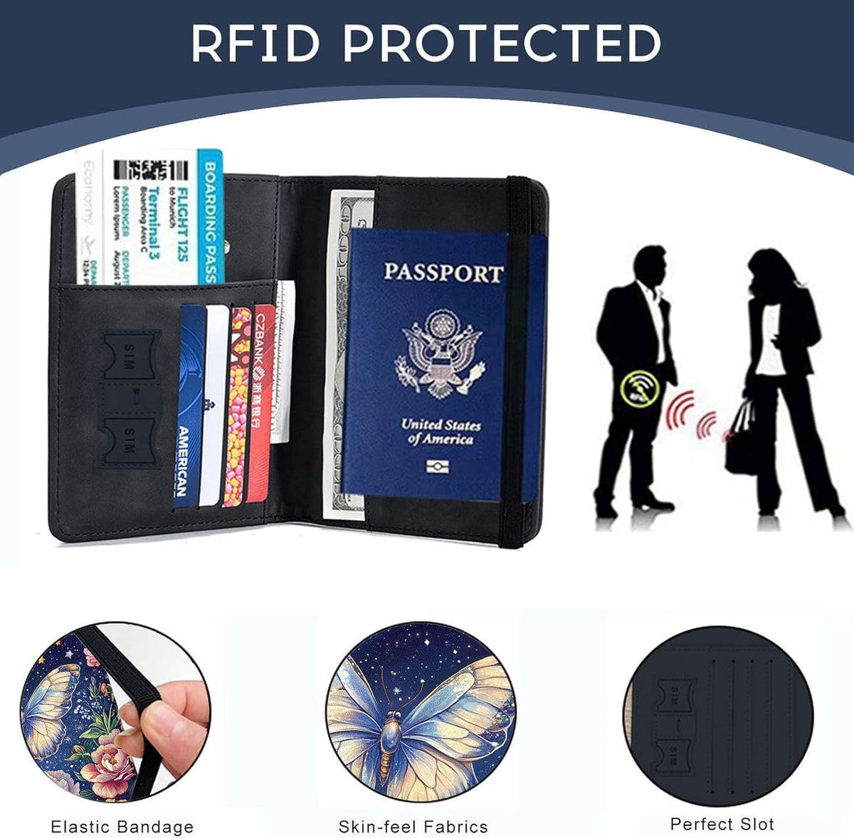 Passport Cover,RFID Blocking,Large Capacity Multi-Slot Travel Passport Wallet for Men & Women - Dark Raven - Colors A