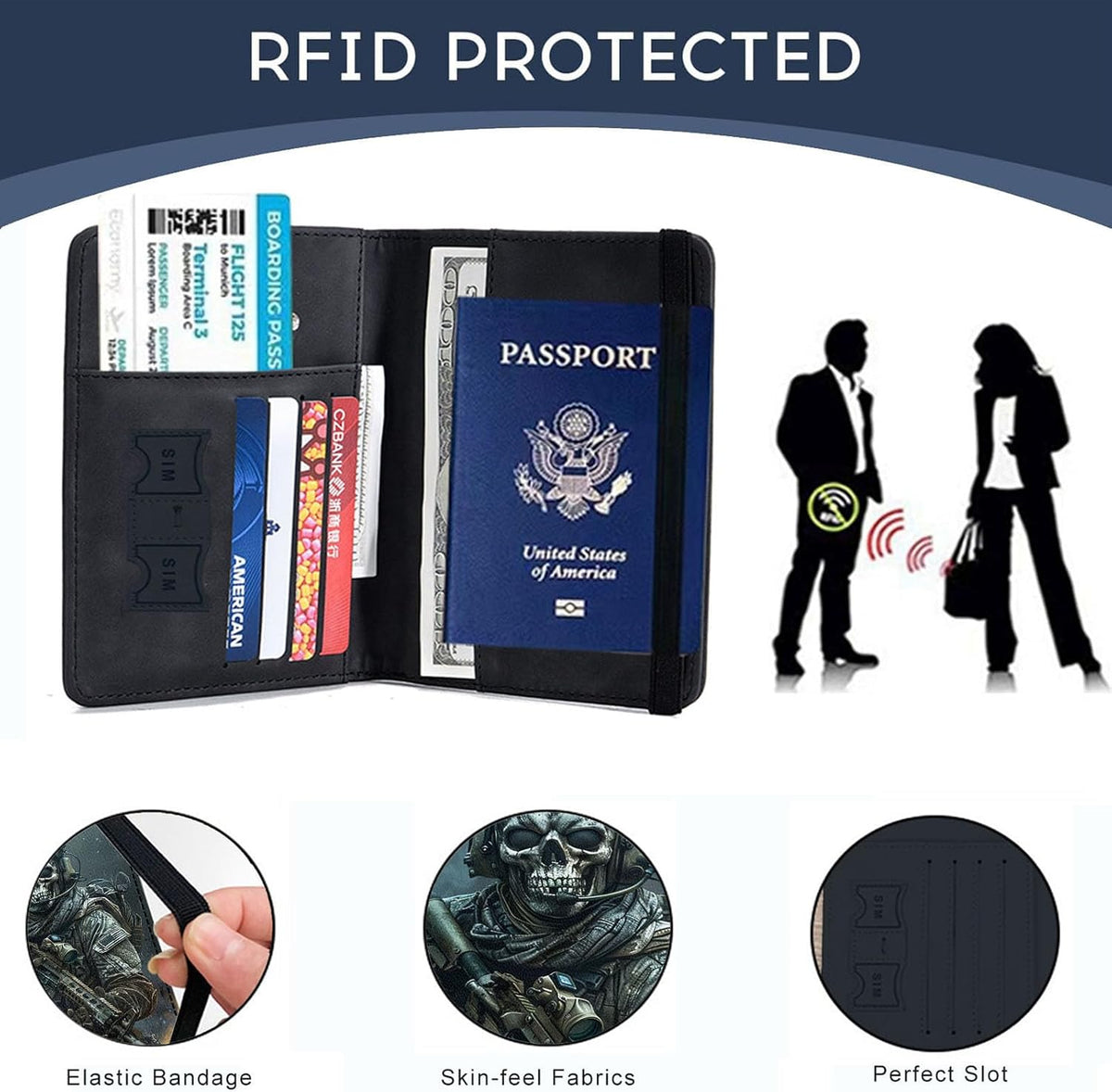 Passport Cover,RFID Blocking,Large Capacity Multi-Slot Travel Passport Wallet for Men & Women - Dark Raven - Colors A