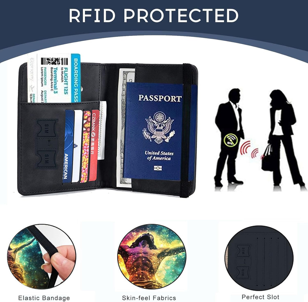 Passport Cover,RFID Blocking,Large Capacity Multi-Slot Travel Passport Wallet for Men & Women - Dark Raven - Colors A