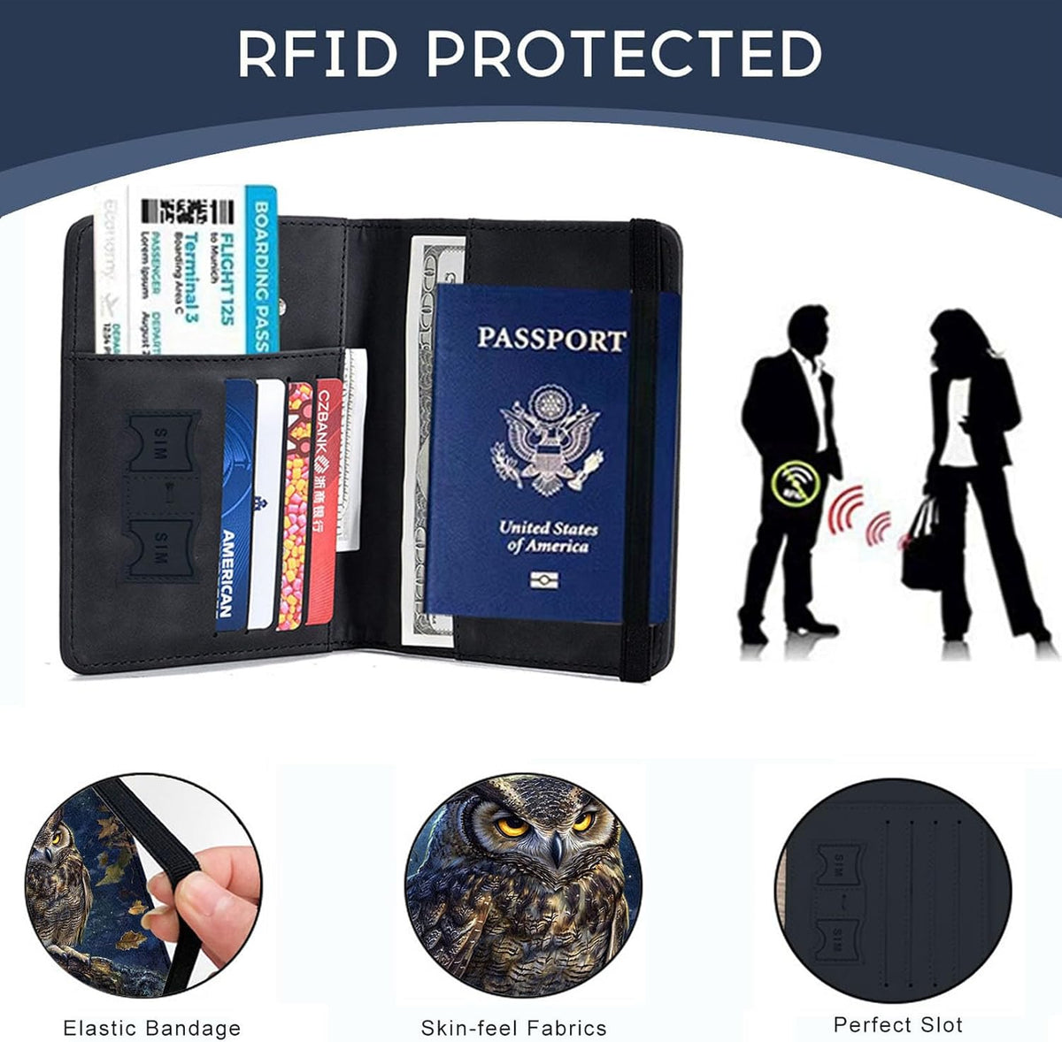 Passport Cover,RFID Blocking,Large Capacity Multi-Slot Travel Passport Wallet for Men & Women - Dark Raven - Colors A