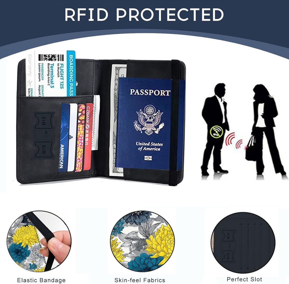 Passport Cover,RFID Blocking,Large Capacity Multi-Slot Travel Passport Wallet for Men & Women - Dark Raven - Colors A