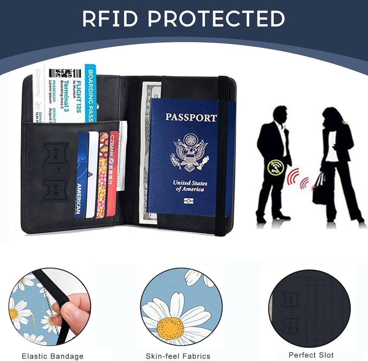Passport Cover,RFID Blocking,Large Capacity Multi-Slot Travel Passport Wallet for Men & Women - Dark Raven - Colors A